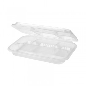 Caserola meniu transparenta, capac atasat, 4 compartimente, 50buc Caserole termorezistente 86,50 lei