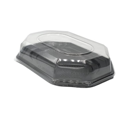 Platou negru, octagonal, cu capac transparent, 550*360*h75 mm, 10buc