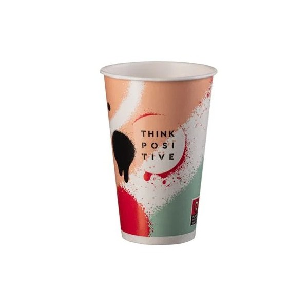 Pahare carton 350ml - 12oz, Think Positive, rece, D80, 50buc Pahare carton personalizat 11,79 lei