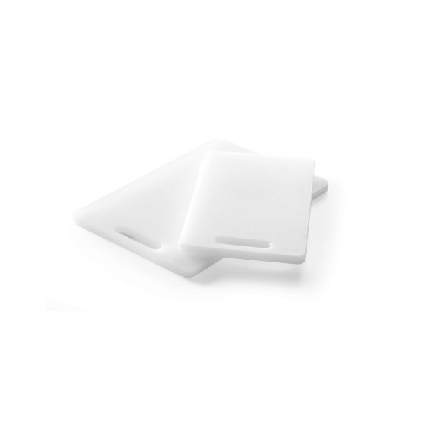 Tocator universal alb cu maner, 300x200x(h)10 mm, polietilena HDPE, ambele parti potrivite pentru taiere, uz profesional