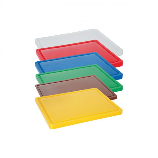 Tocator rosu, 26.5x32.5x(h)1.2 cm - GN1/2, cu sant de scurgere, polietilena HDPE 500, norme de igiena HACCP,