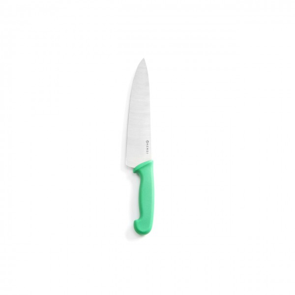 Cutitul bucatarului, certificat igiena HACCP, lama inox 24 cm, lungime totata cutit 38,5 mm, maner verde