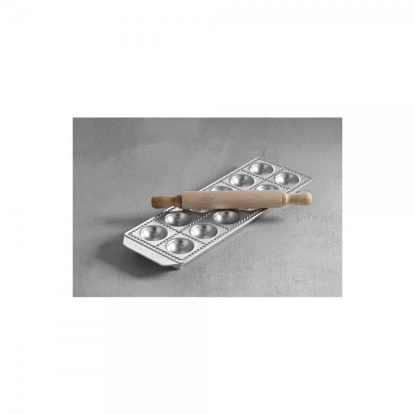 Forma ravioli 12 formate, aluminiu, picioare antialunecare cauciuc, sucitor lemn inclus, 39mm, 114x335x22 mm Produse 137,82 lei