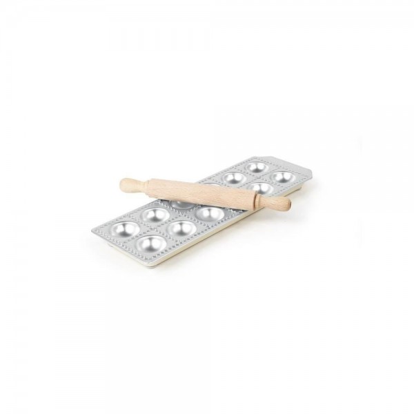 Forma ravioli 12 formate, aluminiu, picioare antialunecare cauciuc, sucitor lemn inclus, 39mm, 114x335x22 mm Produse 137,82 lei