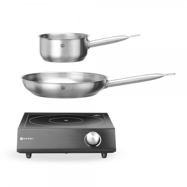 Set: Plita cu inductie 3500W + cratita + tigaie, Negru, 220-240V/3500W, 320x395x(H)95mm