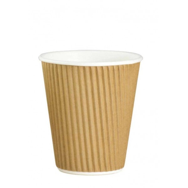 Pahare carton 235ml - 8oz, perete ripped, Kraft, D80, 25buc Produse 19,27 lei