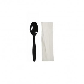 Set tacamuri reutilizabile, negre, lingura + servetel, 100buc Produse 15,50 lei
