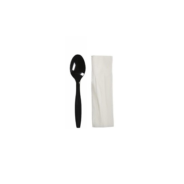 Set tacamuri reutilizabile, negre, lingura + servetel, 100buc Produse 15,50 lei