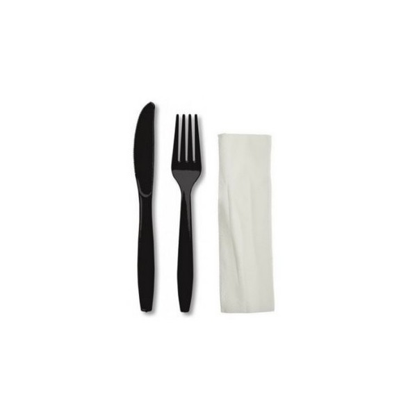 Set bis, tacamuri negre, reutilizabile, furculita + cutit + servetel (100buc) Produse 23,69 lei