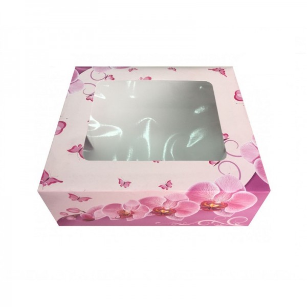 Cutie mini prajituri, carton cu fereastra, design orhidee, 24.5*34.5*6.5 cm (25buc) Produse 92,53 lei