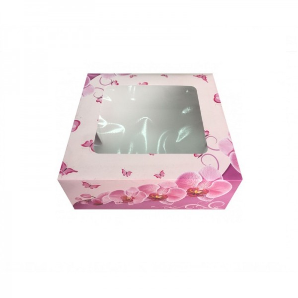 Cutie mini prajituri, carton cu fereastra, design orhidee, 20x23x9.2 cm (25buc) Produse 88,16 lei