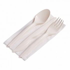 Set tris tacamuri bio. CPLA, furculita + lingura + cutit + servetel (800buc) Produse - 1 Set de tacamuri ambalate individual, p