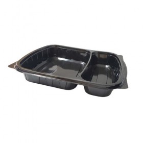 Caserole meniu, negre, cu capac transparent, 2 comp. (200buc) Caserole termorezistente 208,78 lei